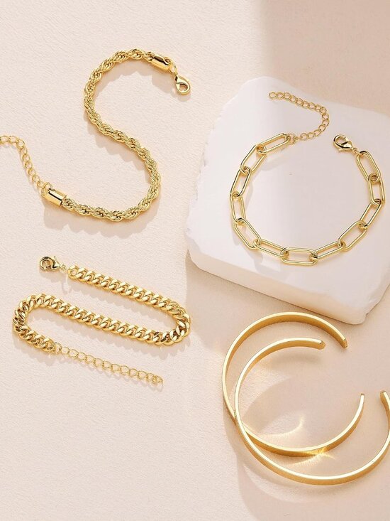 Gold Bracelets Set for Women Non Tarnish, Waterproof 14K Gold Plated Sterling Si - Picture 5 of 7